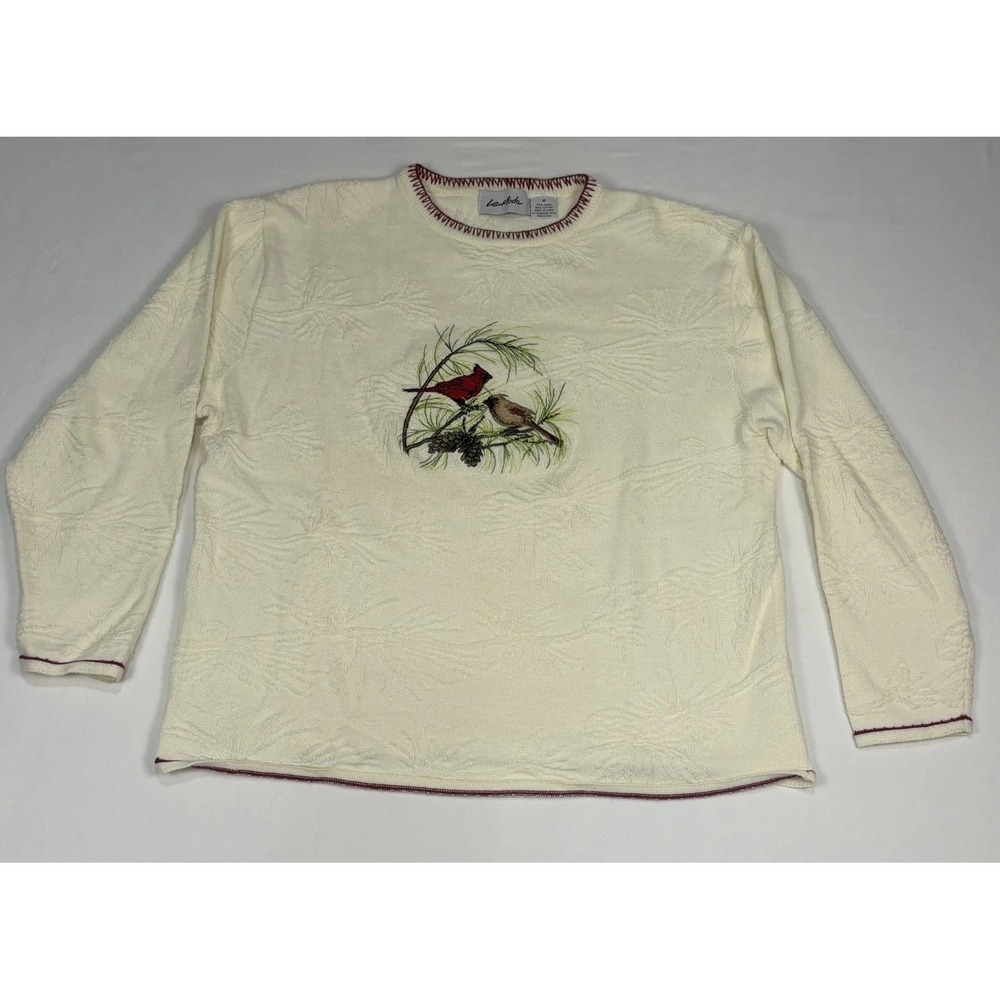 Le Moda Sweater Womens Medium Cream With Cardinals  Excellent Condition.